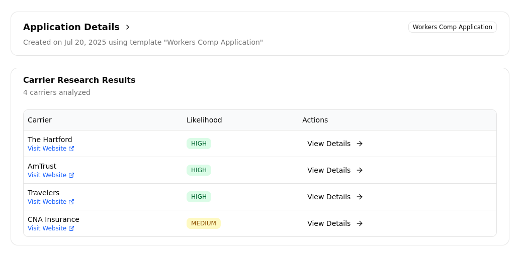 Appetite Matching Engine Interface